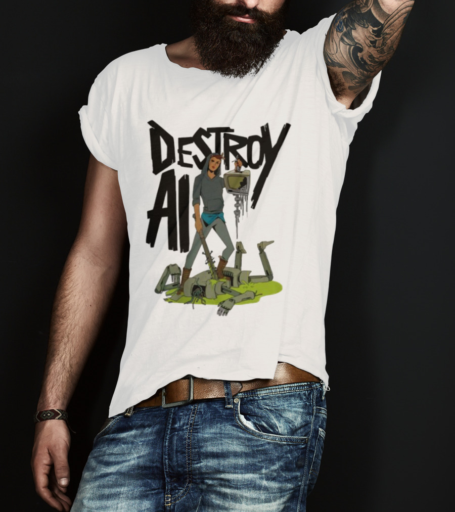 "Aftermath Destroy AI Futuristic Battle Scene" T-Shirt