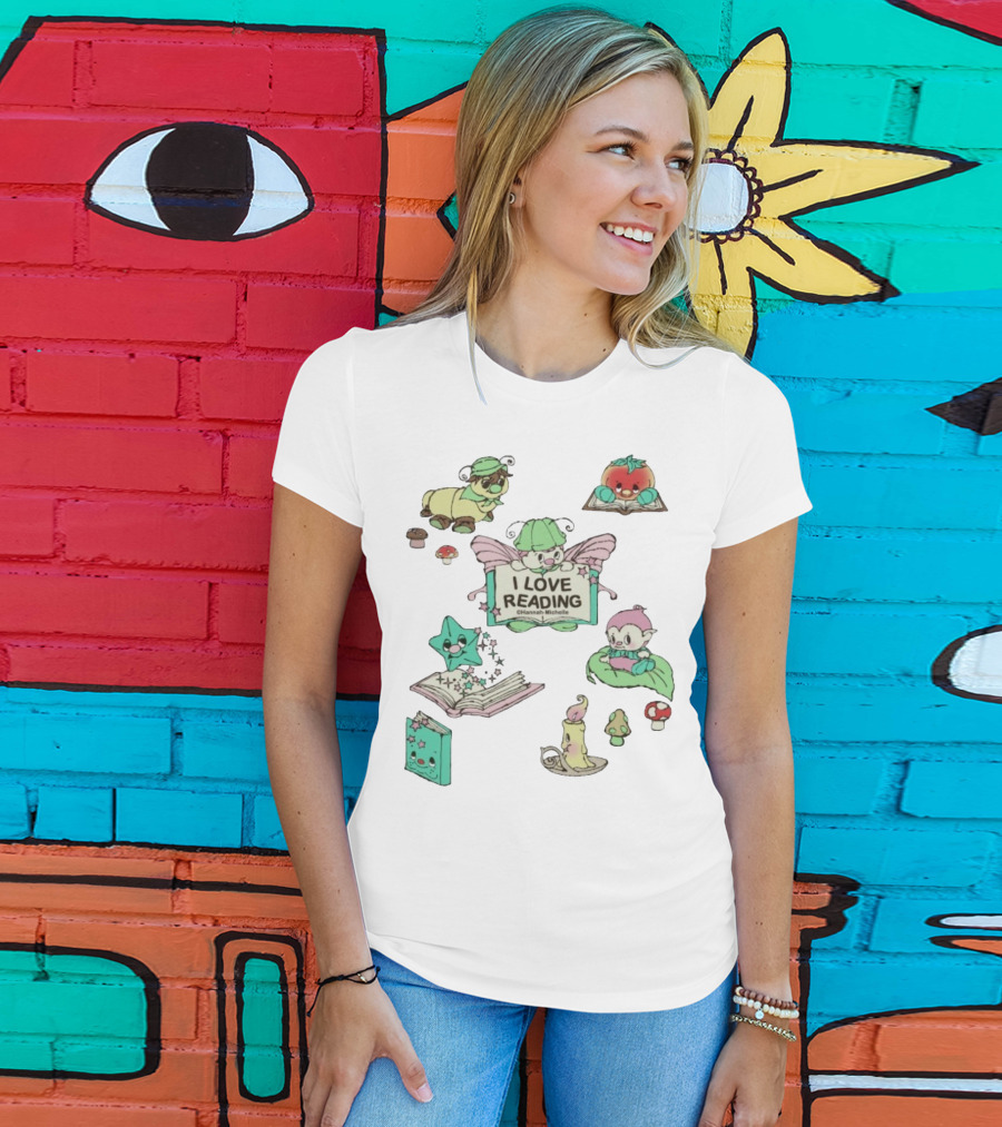 I Love Reading Hannah Michelle Cute Fantasy Characters And Books T-Shirt