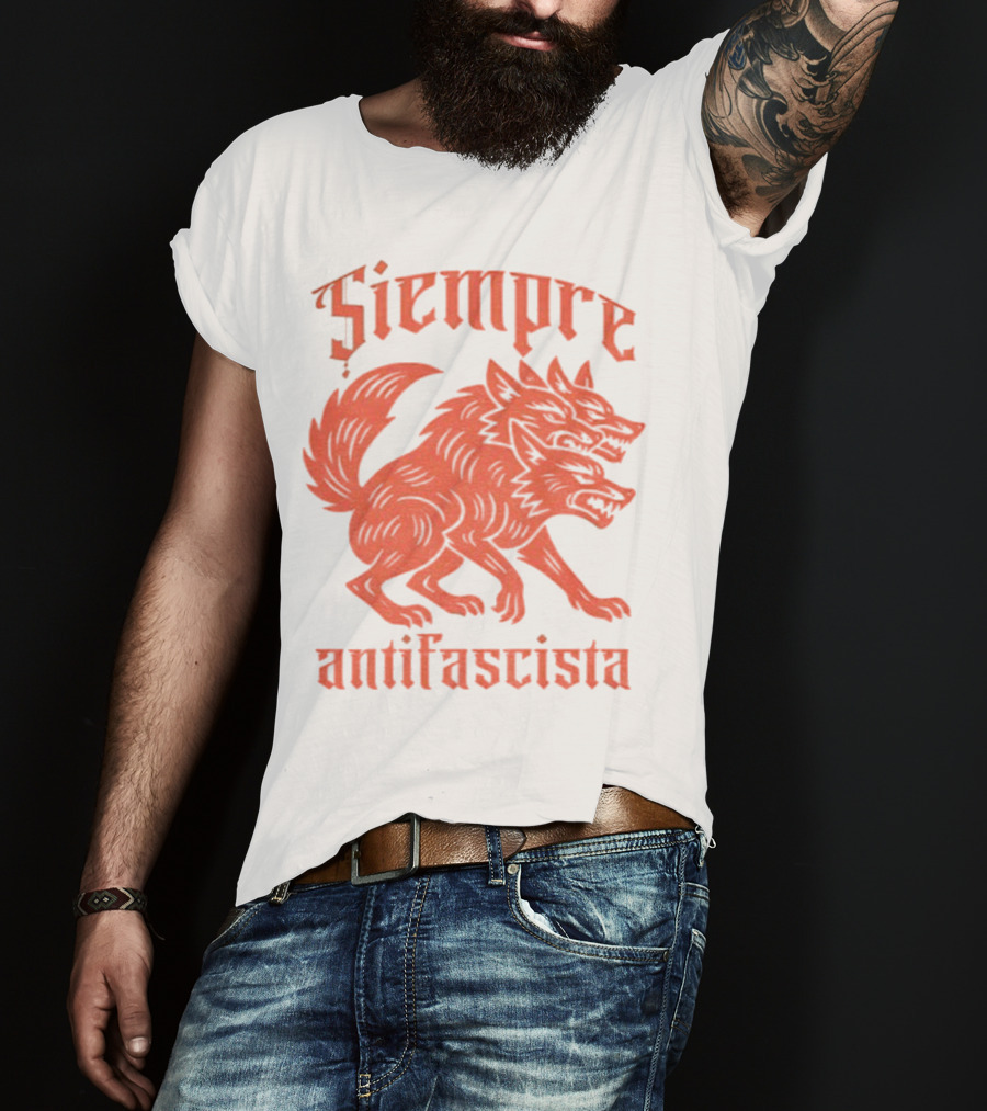 Siempre Antifascista Linocut Three-Headed Dog T-Shirt