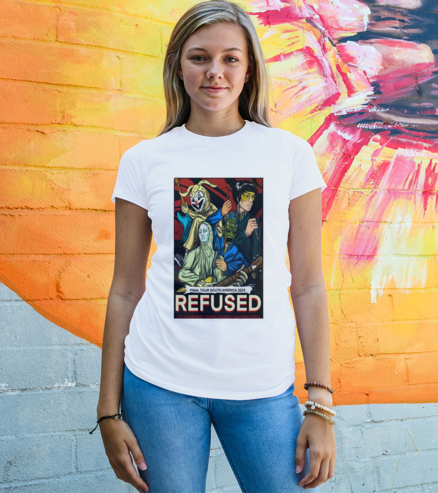 Refused Final Tour South America 2025 Teatro Coliseo Santiago Chile 3 De Noviembre Masked Band Illustration T-Shirt