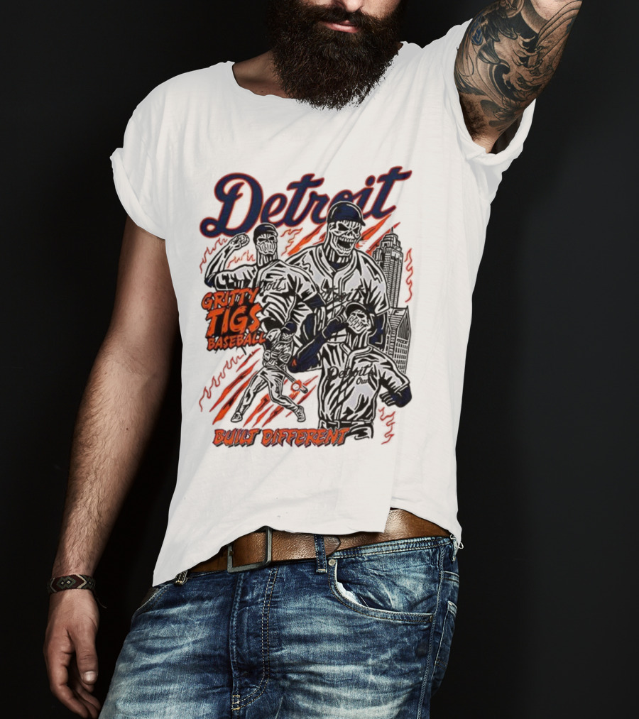 Detroit Gritty Tigs Baseball Built Different Skeleton T-Shirt