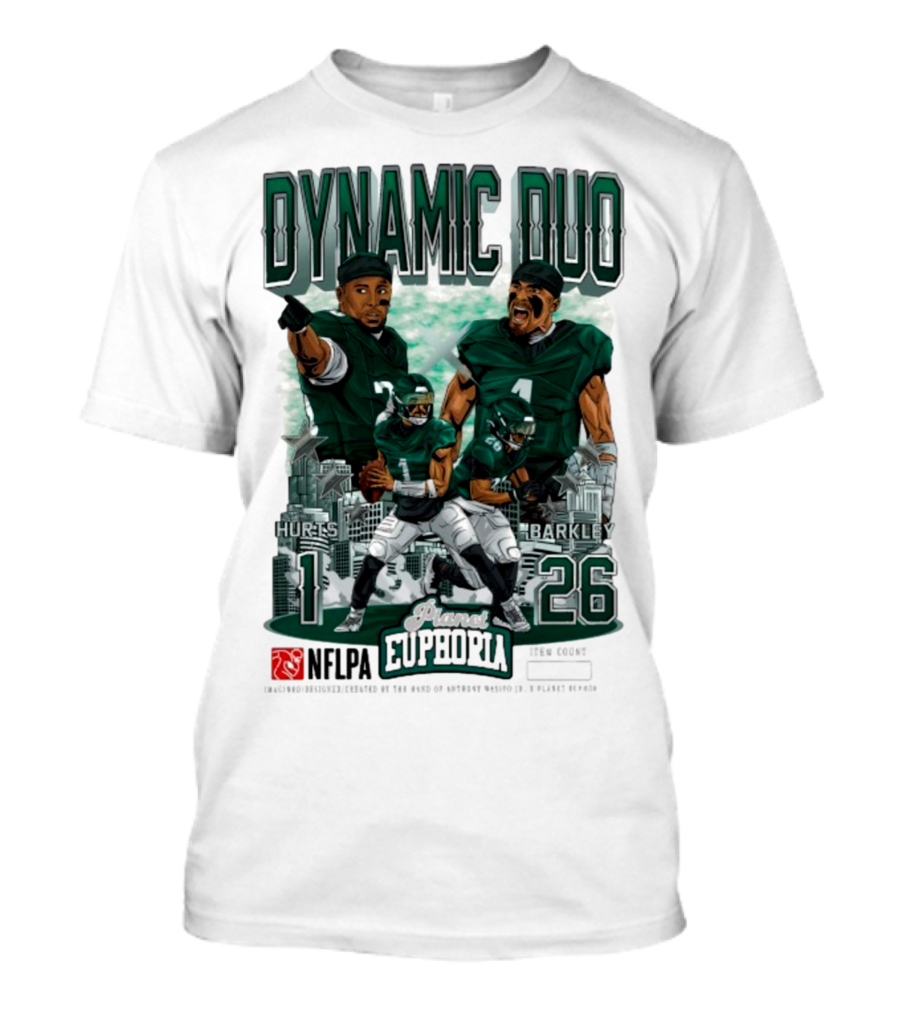 Jalen Hurts Saquon Barkley Dynamic Duo Philadelphia Eagles Planet Euphoria Neora 1 26 T-Shirt