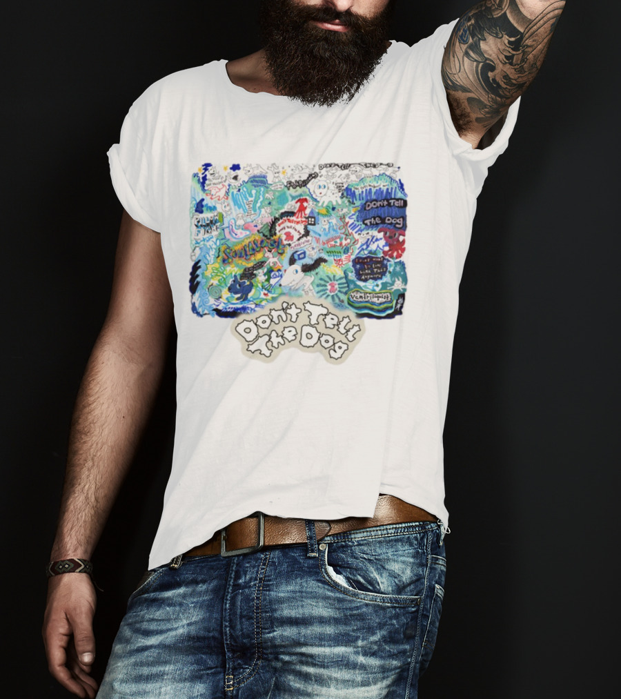 James Marriott Don't Tell The Dog Colorful Scrap Book Collage Vibrant Doodles T-Shirt