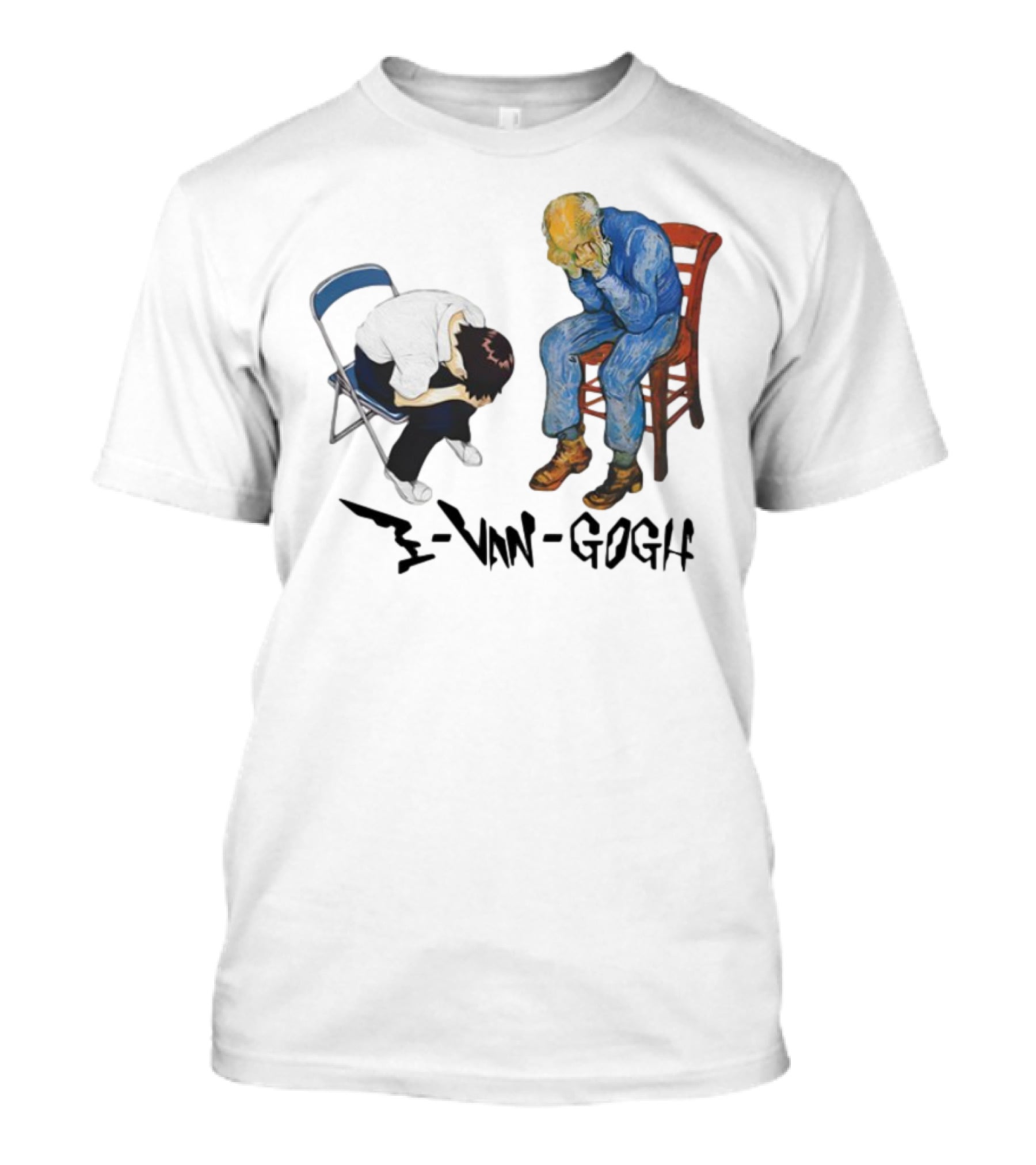 Evangogh Sadness Embrace Blue Figure Art Crossover T-Shirt