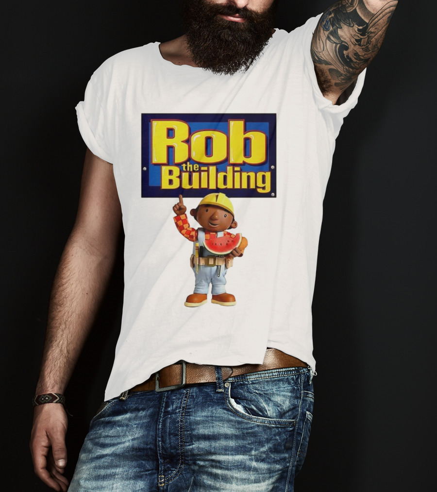 Rob The Building Cartoon Construction Character Eating Watermelon T-Shirt