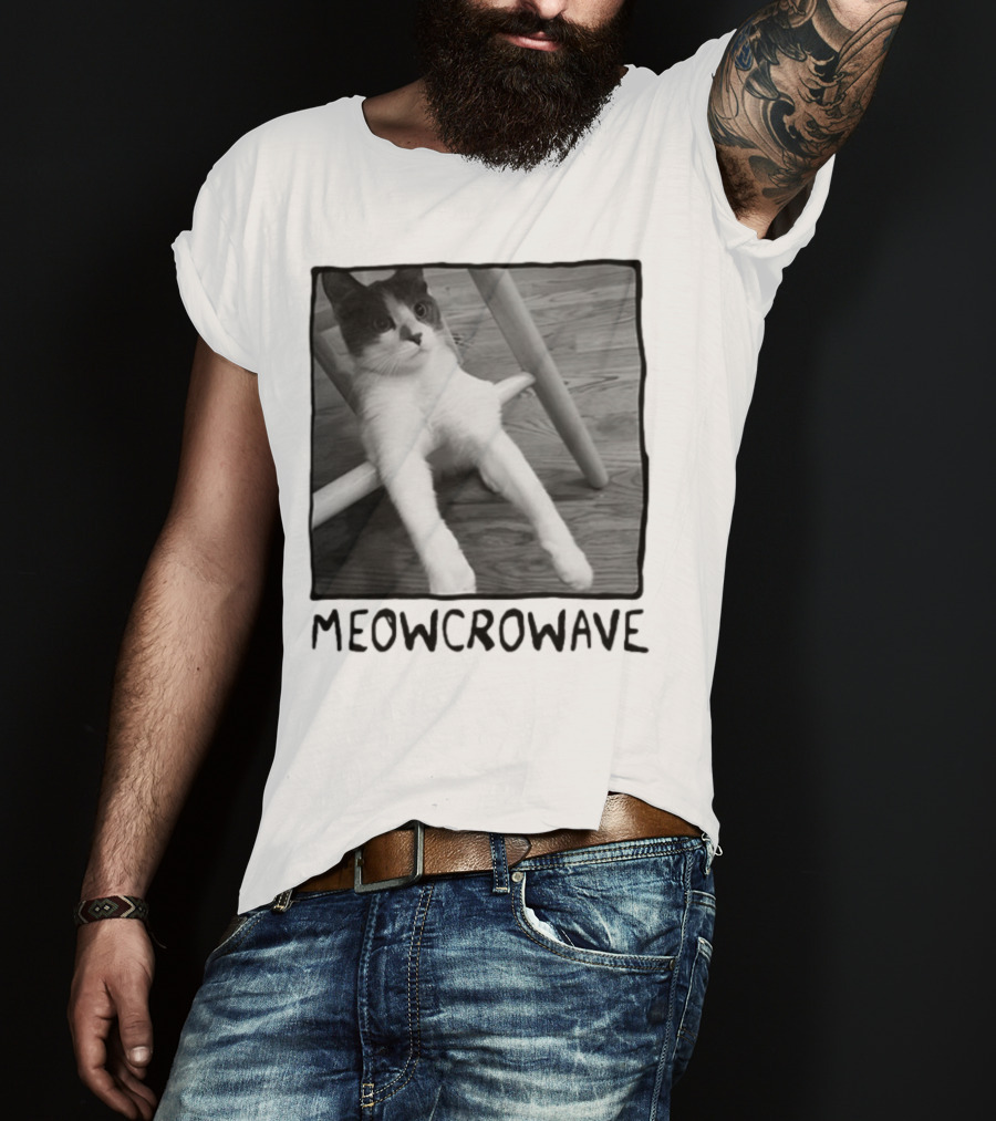 Meowcrowave Cat Humor With Cute Black And White Cat Image T-Shirt