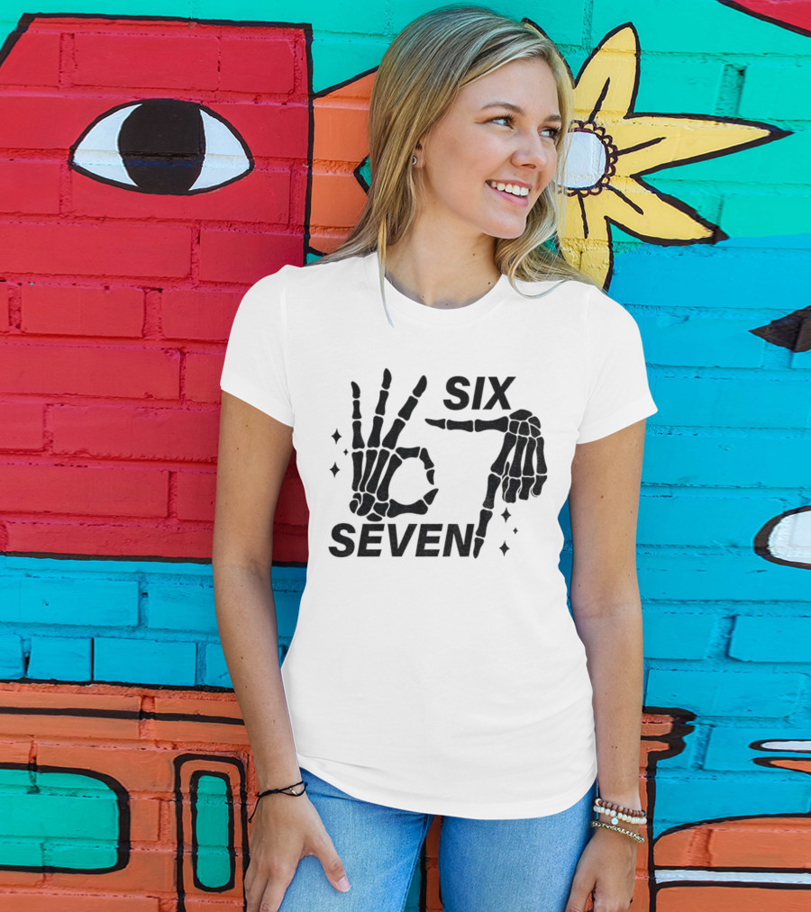 Six Seven Meme Skeleton Hands Funny Halloween T-Shirt
