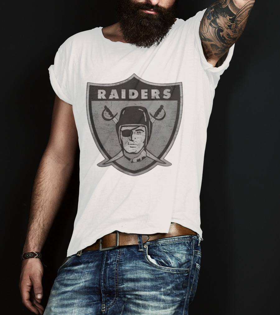 Raiders NFL Football Shield Patch Logo Silver And Black T-Shirt