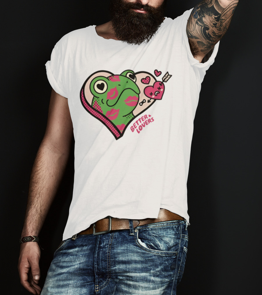 Better Lovers Love Frogs Heart Kisses Fun Graphic T-Shirt