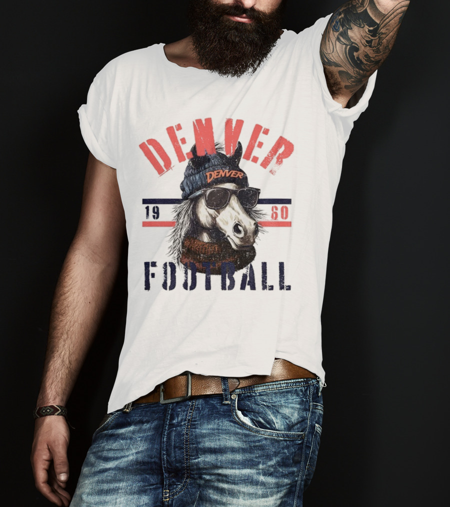 Denver Broncos Football Horse With Sunglasses And Beanie Est 1960 T-Shirt