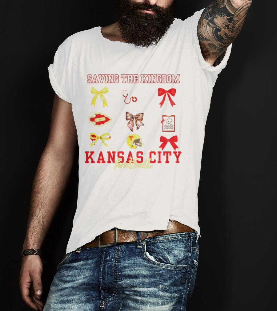 Saving The Kingdom Kansas City Football Bows Game Day Chiefs T-Shirt