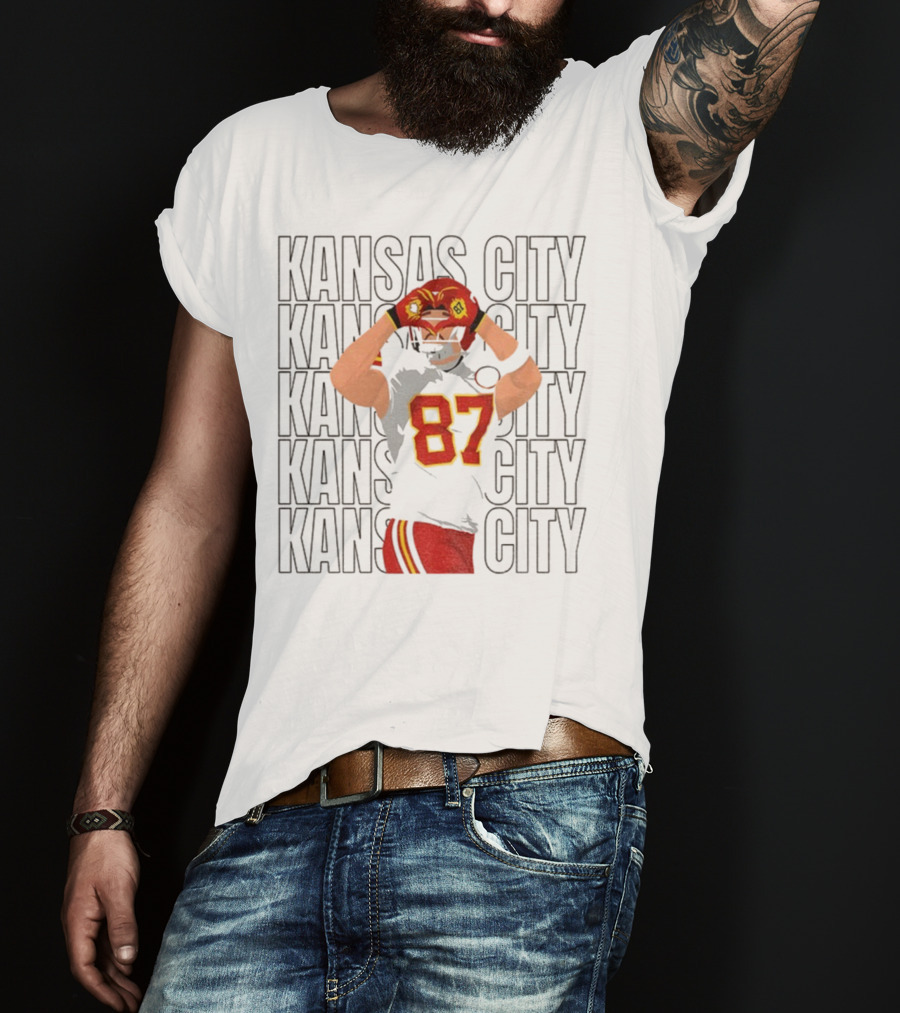 Kansas City Chiefs Travis Kelce 87 Heart Hands Game Day T-Shirt