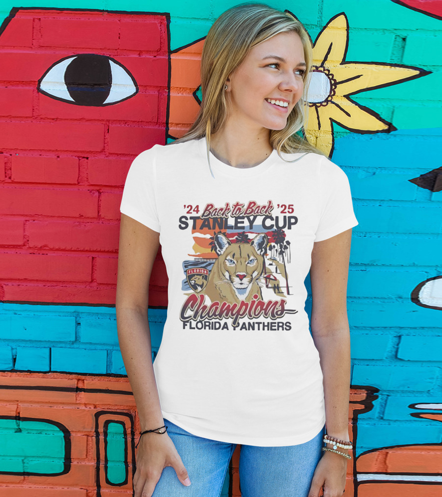 Florida Panthers Back To Back 2024 2025 Stanley Cup Champions Sunset Franklin T-Shirt