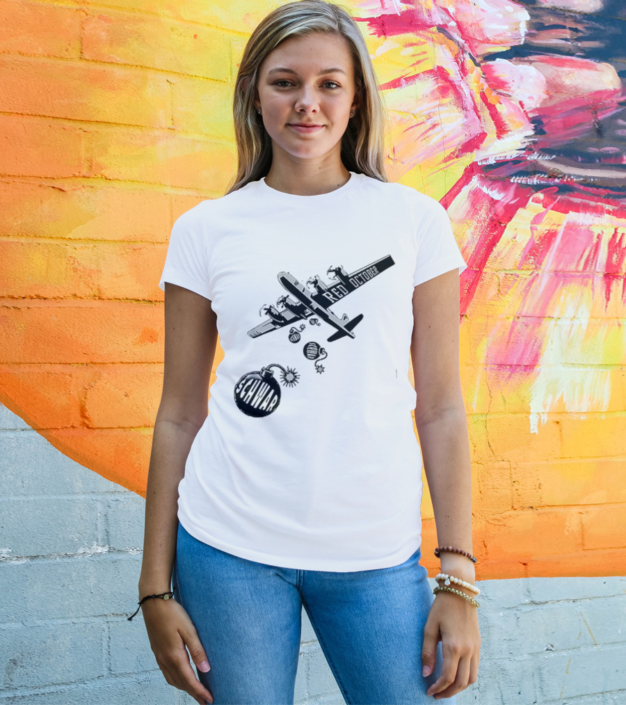 Philadelphia Phillies Red October Schwarbombs Away City Skyline Airplane رسالة قصف Blimp Explosion T-Shirt