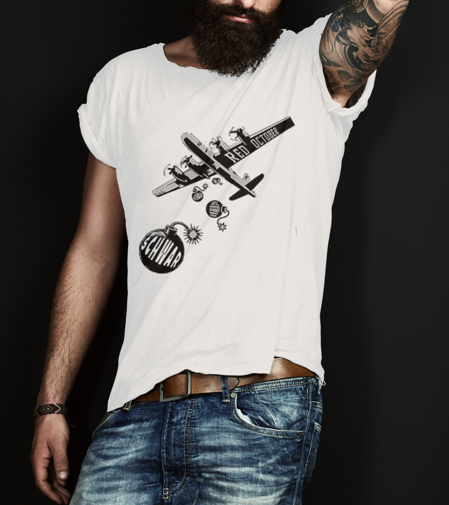 Philadelphia Phillies Red October Schwarbombs Away City Skyline Airplane رسالة قصف Blimp Explosion T-Shirt