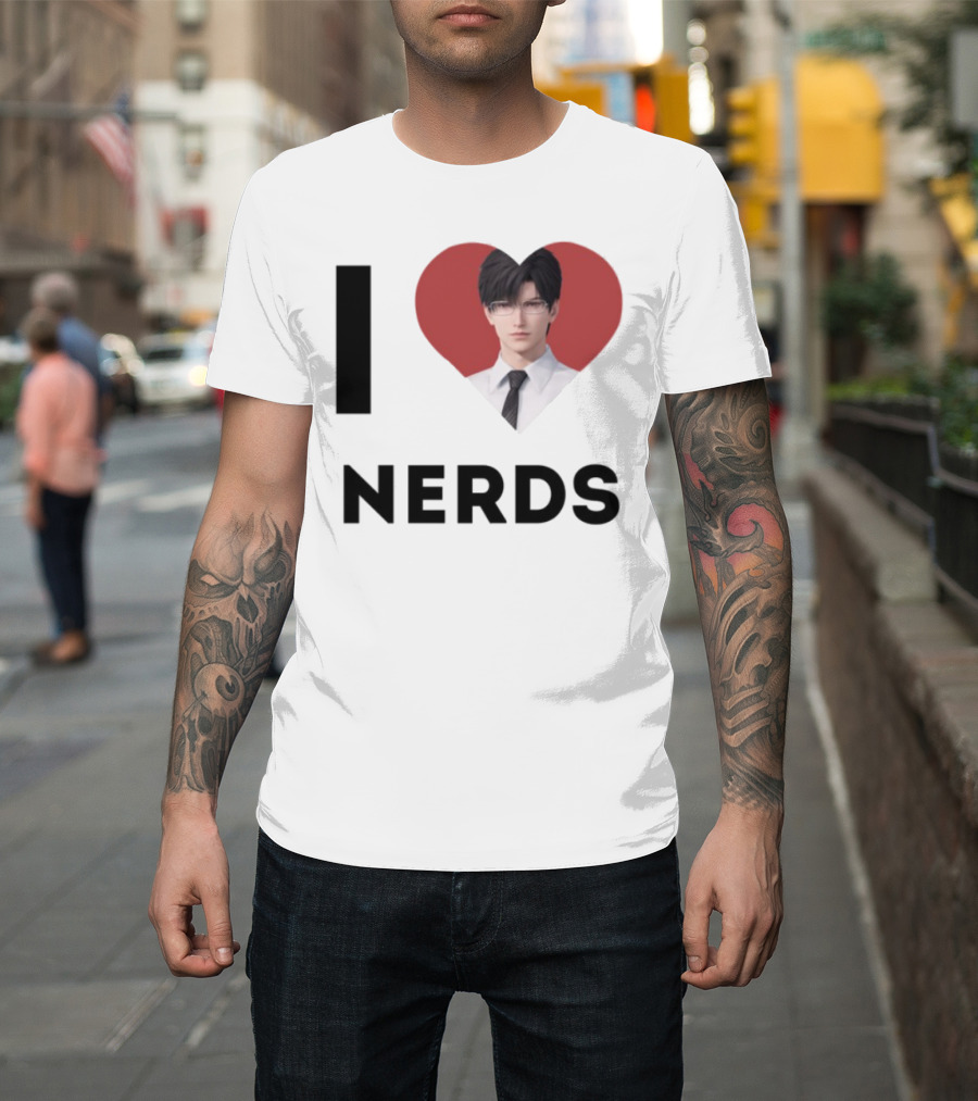 I Love Nerds Anime Character Glasses And Suit T-Shirt