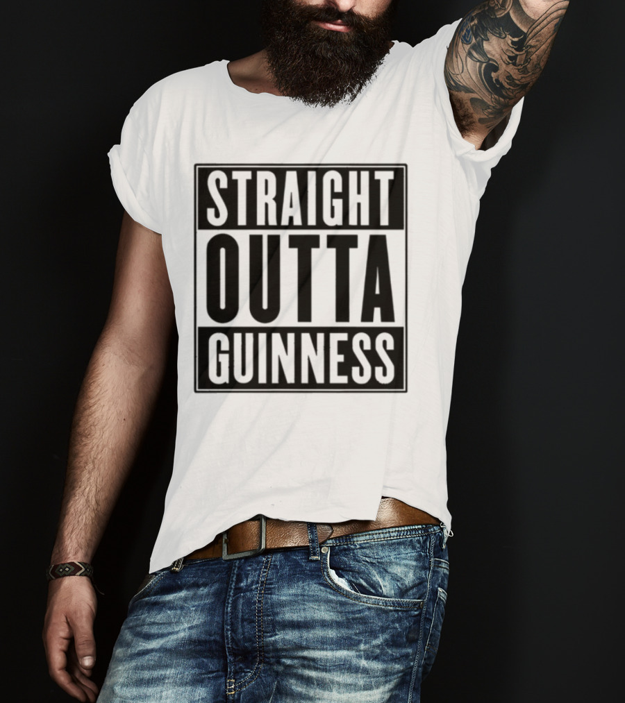 Straight Outta Guinness Black Text Block Comedic Phrase T-Shirt