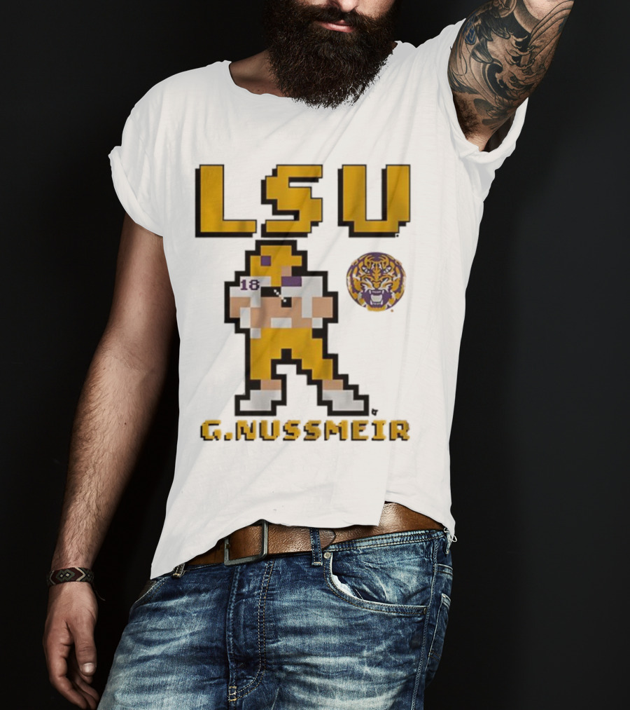 LSU Football G. Nussmeier Retro Pixel Art Tiger Pride T-Shirt