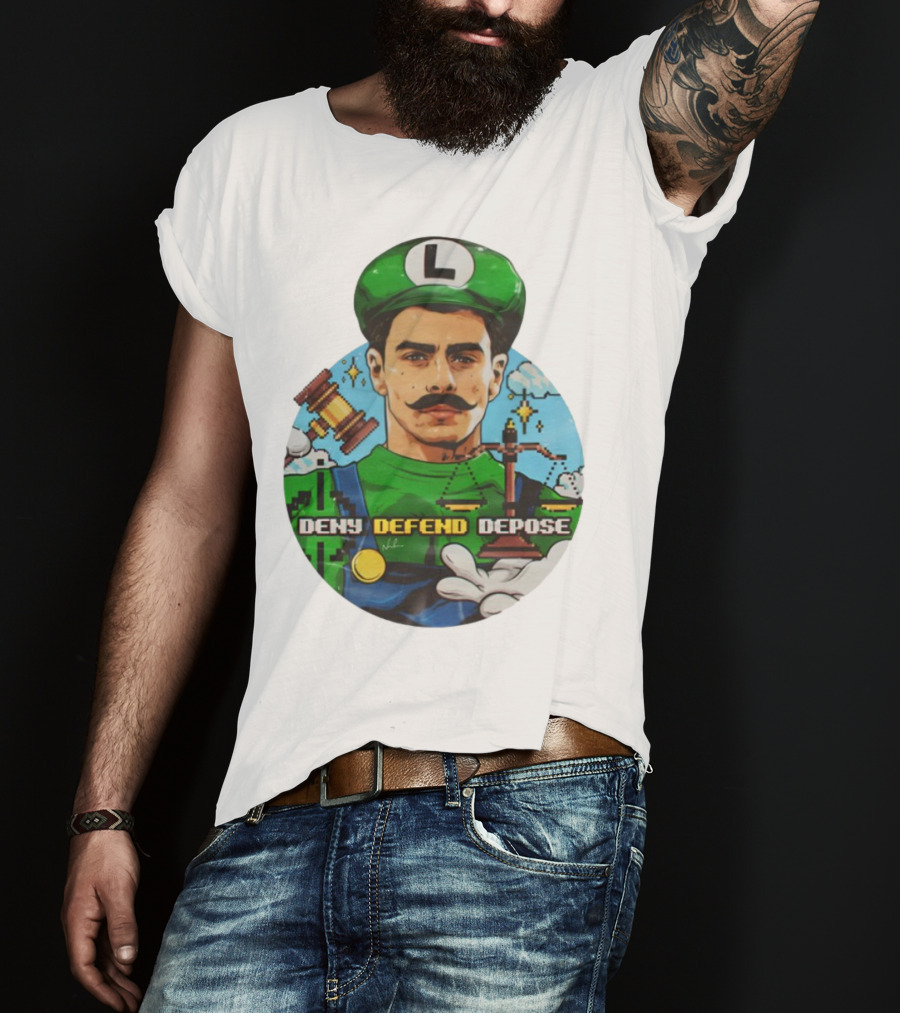 Luigi Mangione Deny Defend Depose Mario Bros Inspired Courtroom Adventure T-Shirt