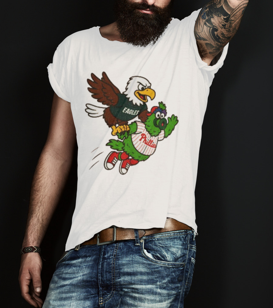 Philadelphia Eagles Swoop And Phillies Phanatic Mascot Team Up Fun T-Shirt