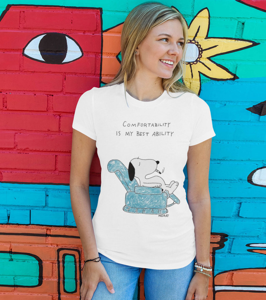Snoopy Comfortability Is My Best Ability Relaxed Snoopy In Blue Chair T-Shirt