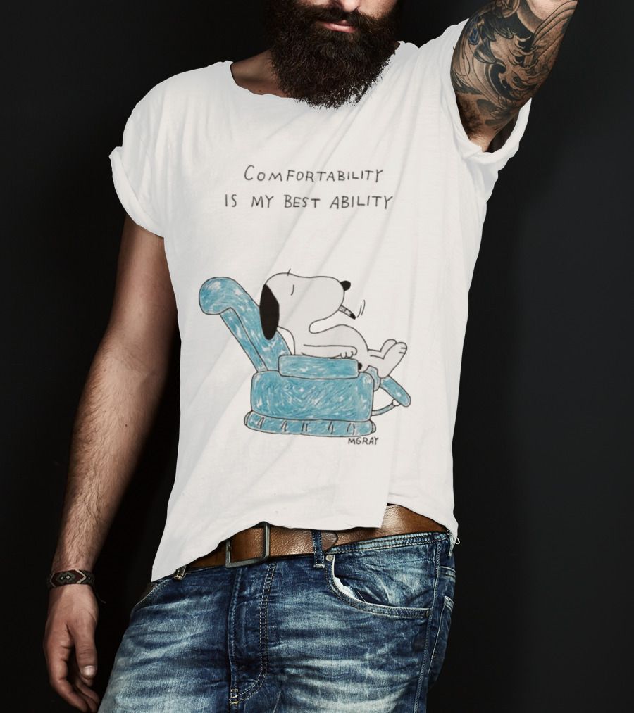 Snoopy Comfortability Is My Best Ability Relaxed Snoopy In Blue Chair T-Shirt