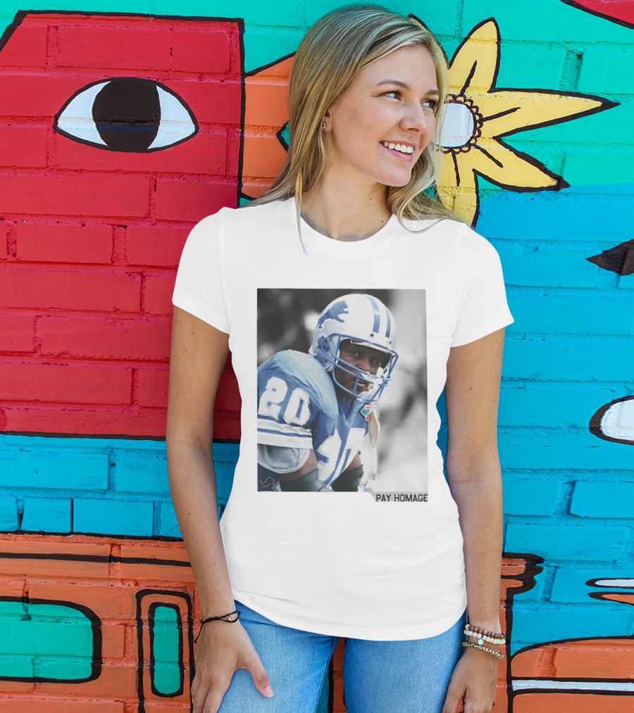 Barry Sanders Detroit Lions Number 20 Pay Homage NFL Player Memorabilia T-Shirt