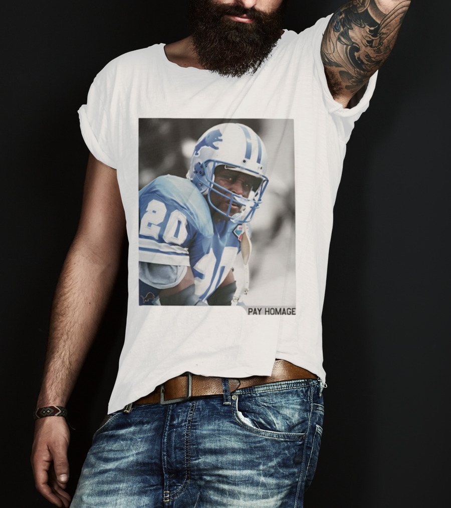 Barry Sanders Detroit Lions Number 20 Pay Homage NFL Player Memorabilia T-Shirt