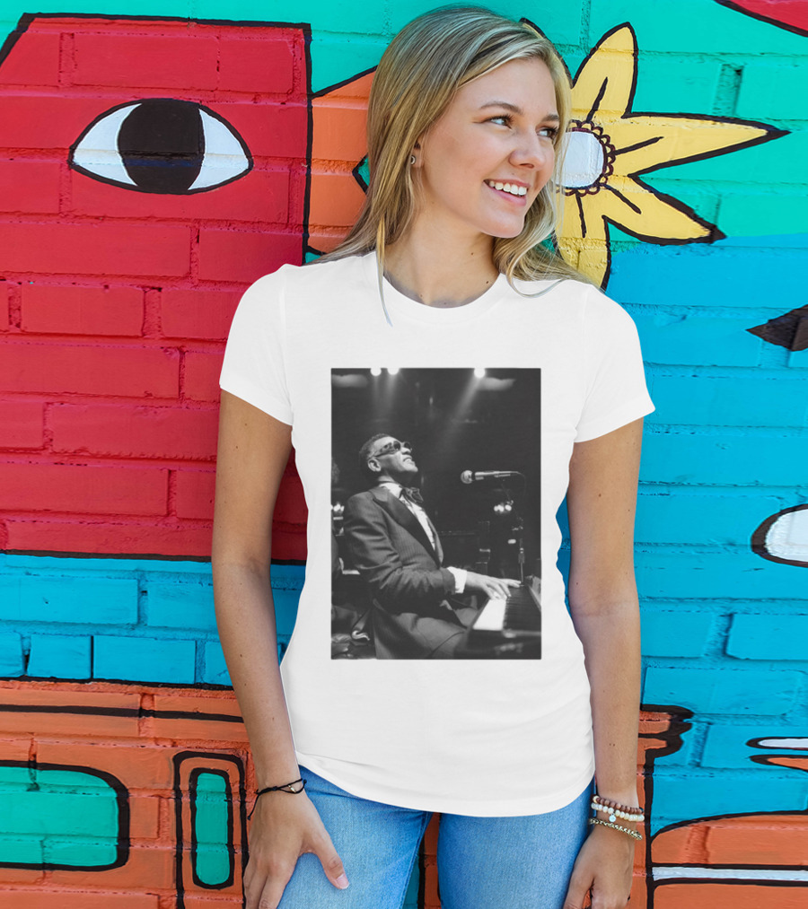 Ray Charles Live On Stage At The Piano In Black And White T-Shirt