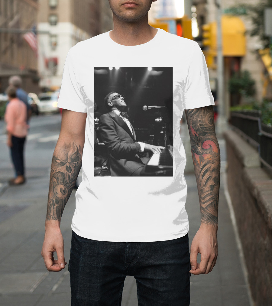 Ray Charles Live On Stage At The Piano In Black And White T-Shirt