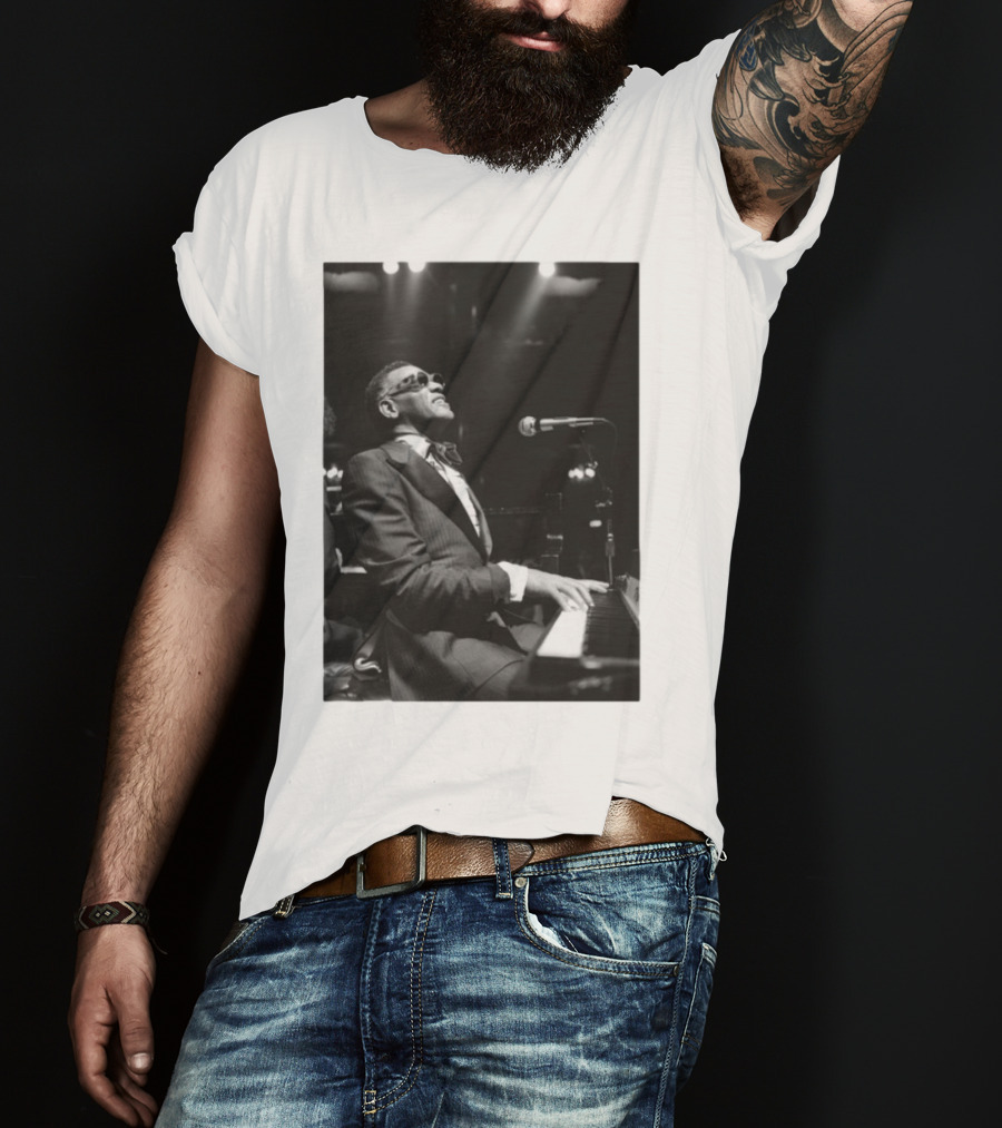 Ray Charles Live On Stage At The Piano In Black And White T-Shirt