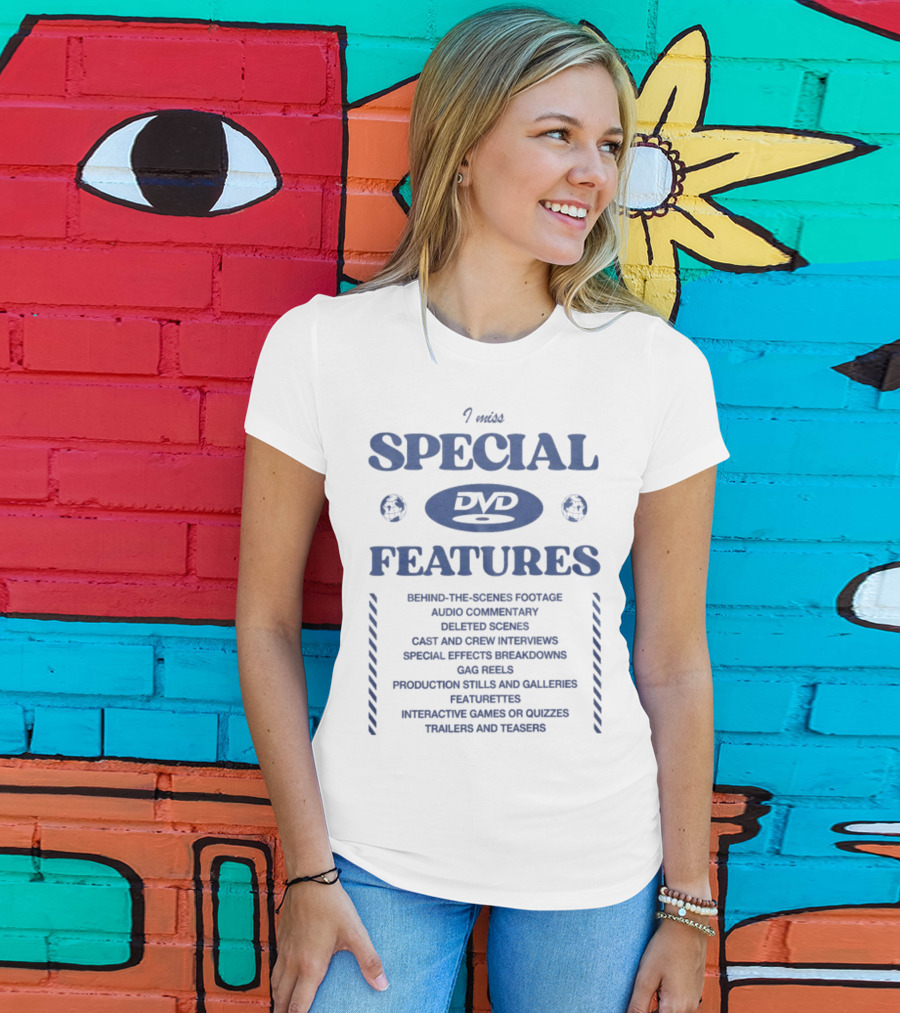 I Miss DVD Special Features Behind-The-Scenes Audio Commentary Deleted Scenes Cast Interviews Effects Gag Reels Stills Quizzes Trailers T-Shirt