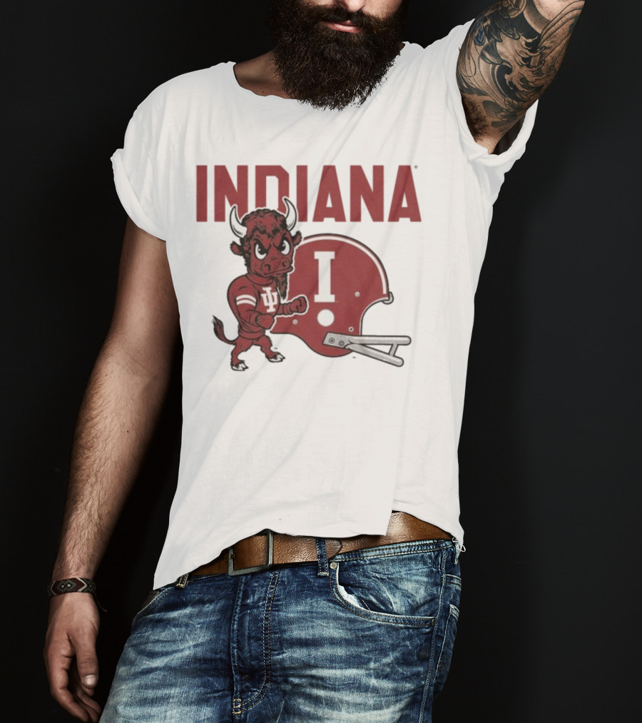Indiana Hoosiers Bison Mascot And Football Helmet T-Shirt