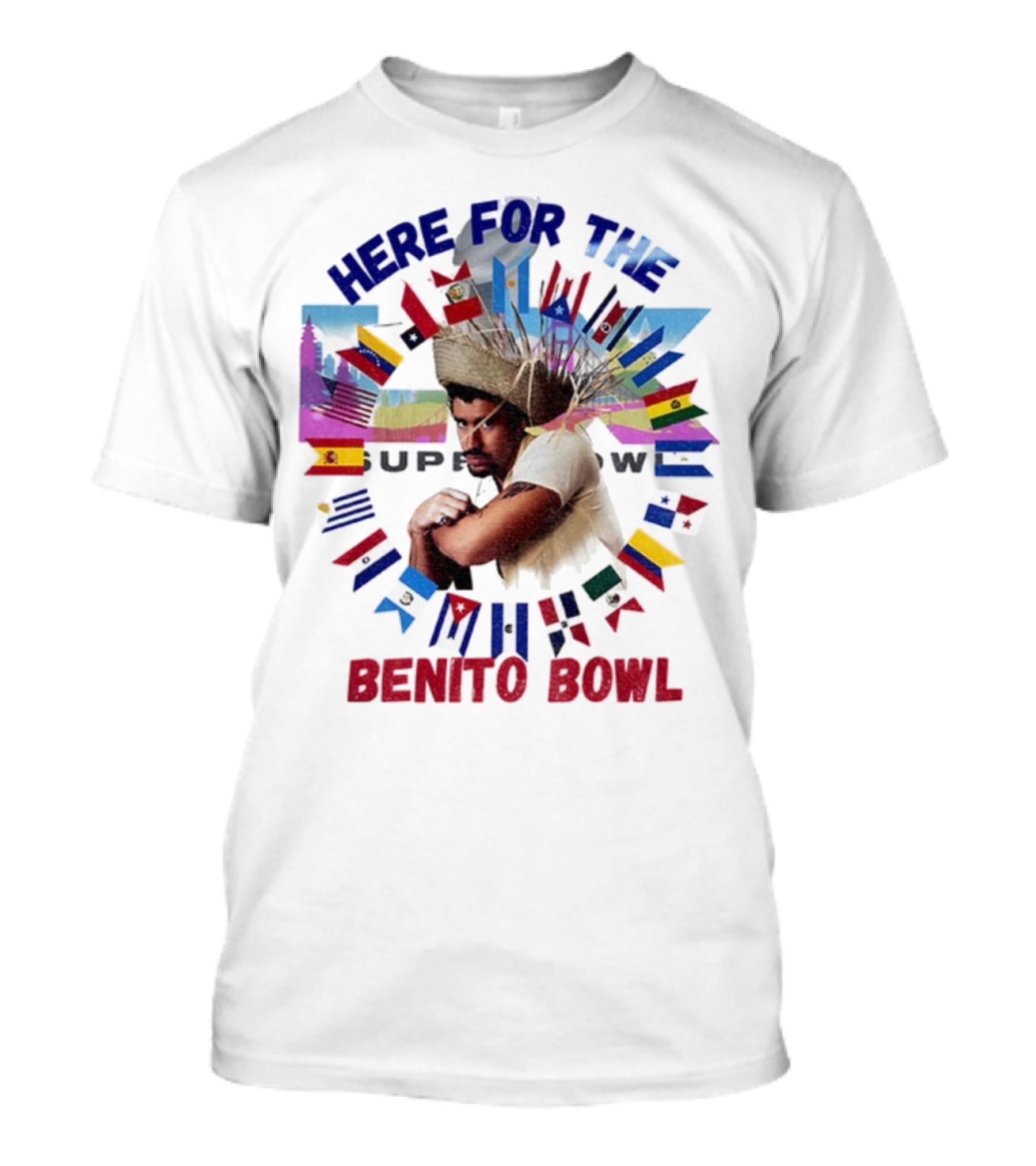 Here For The Benito Bowl Super Bowl Flag Circle T-Shirt