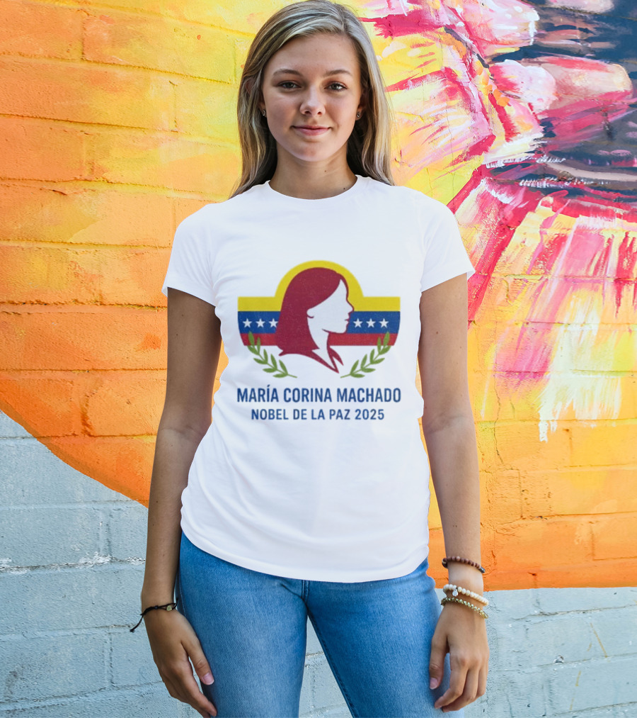 María Corina Machado Nobel De La Paz 2025 Venezuelan Flag Laurels T-Shirt