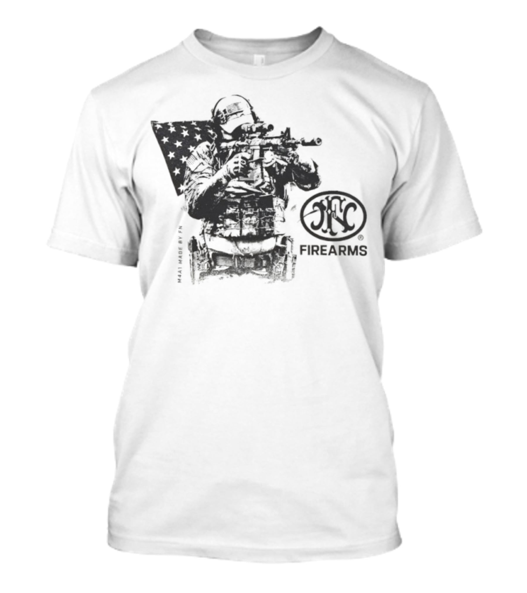 FN Herstal M4A1 Soldier Battle USA Firearms Veteran Flag Tribute T-Shirt