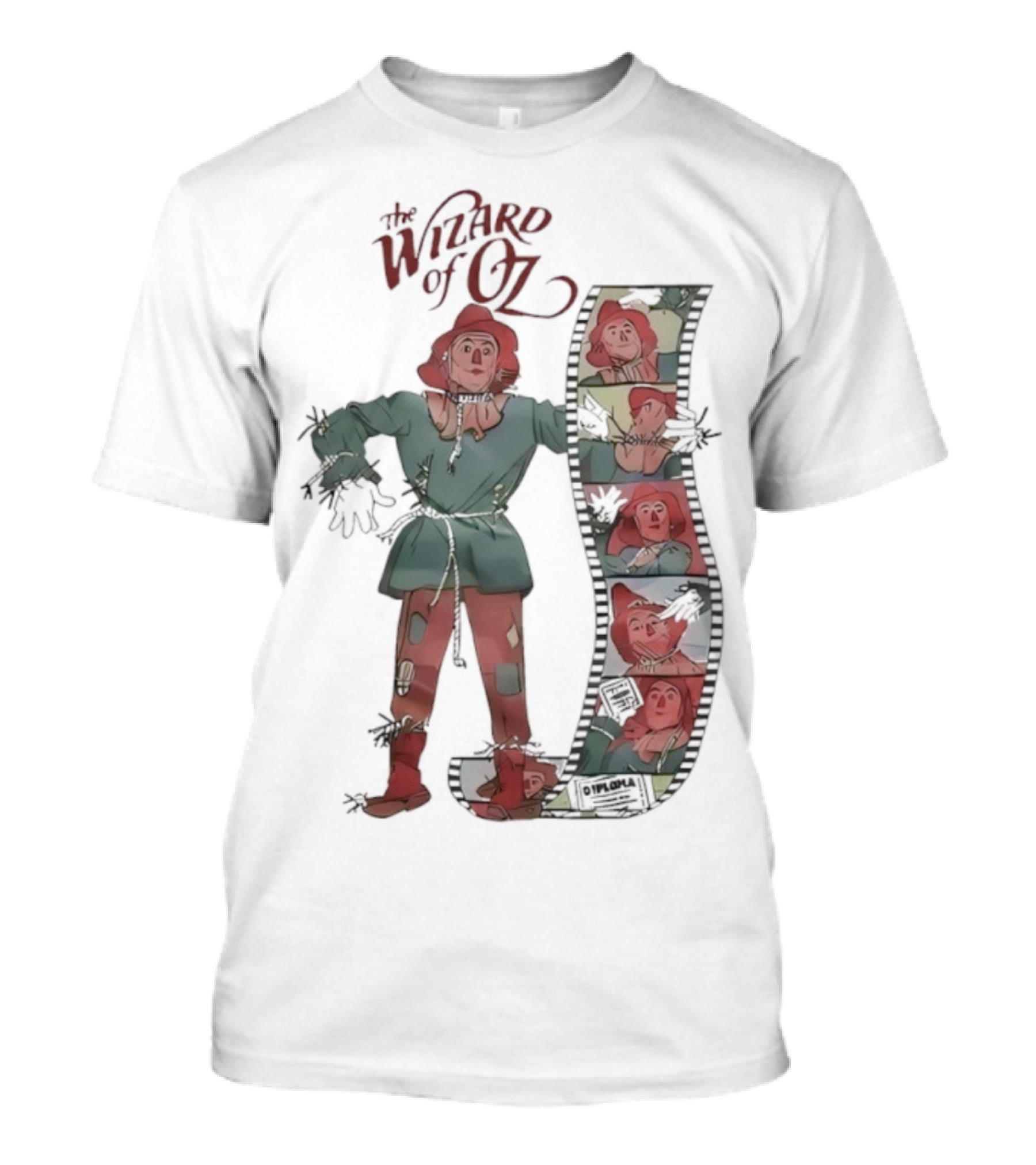 The Wizard Of Oz Scarecrow Illustration With Film Strip Style T-Shirt