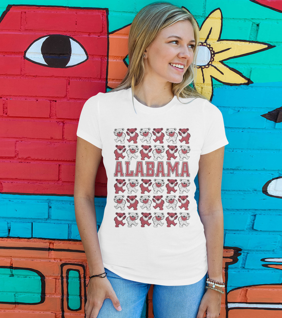 Alabama Crimson Tide Grateful Dead Bears Pattern T-Shirt