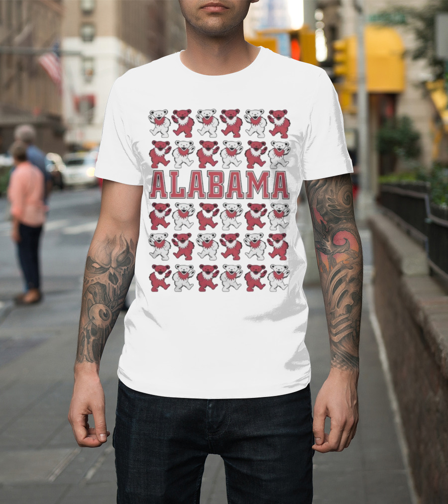 Alabama Crimson Tide Grateful Dead Bears Pattern T-Shirt
