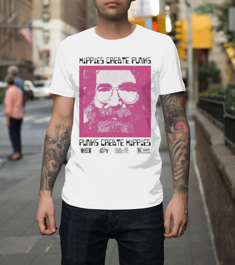 Hippies Create Punks Punks Create Hippies Heads Iconic Beard Glare T-Shirt