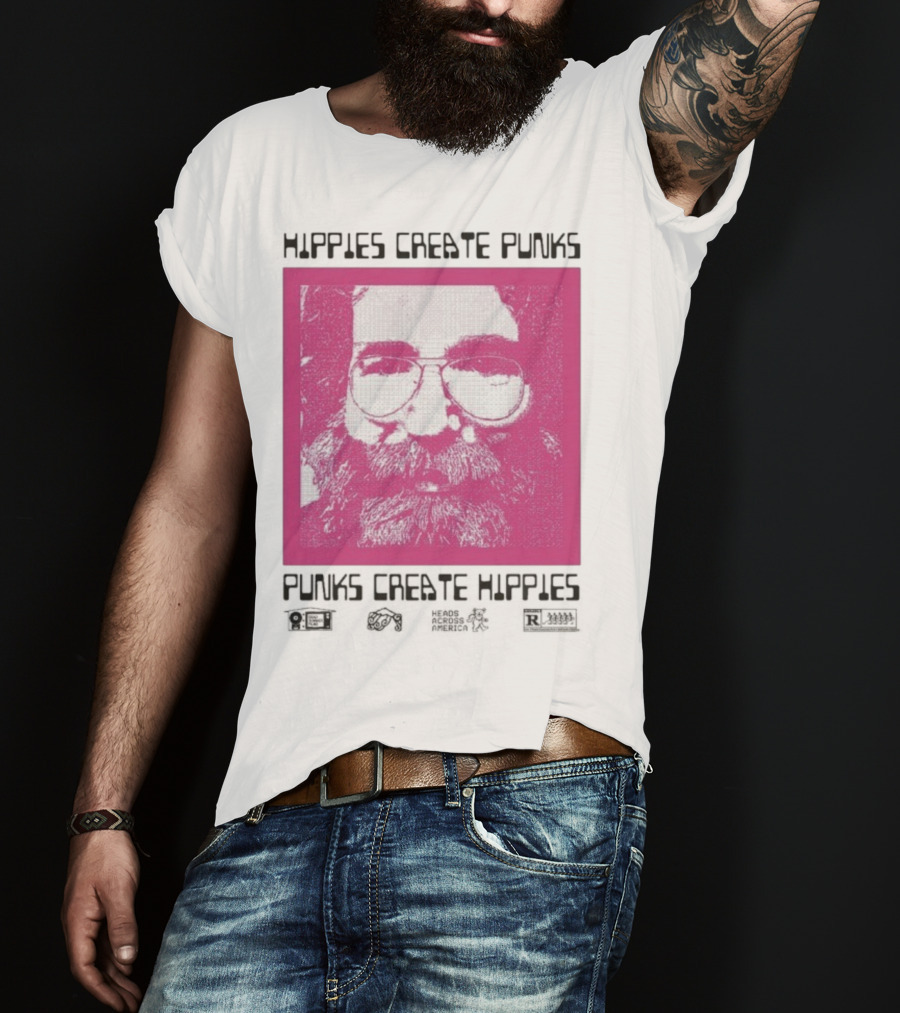 Hippies Create Punks Punks Create Hippies Heads Iconic Beard Glare T-Shirt
