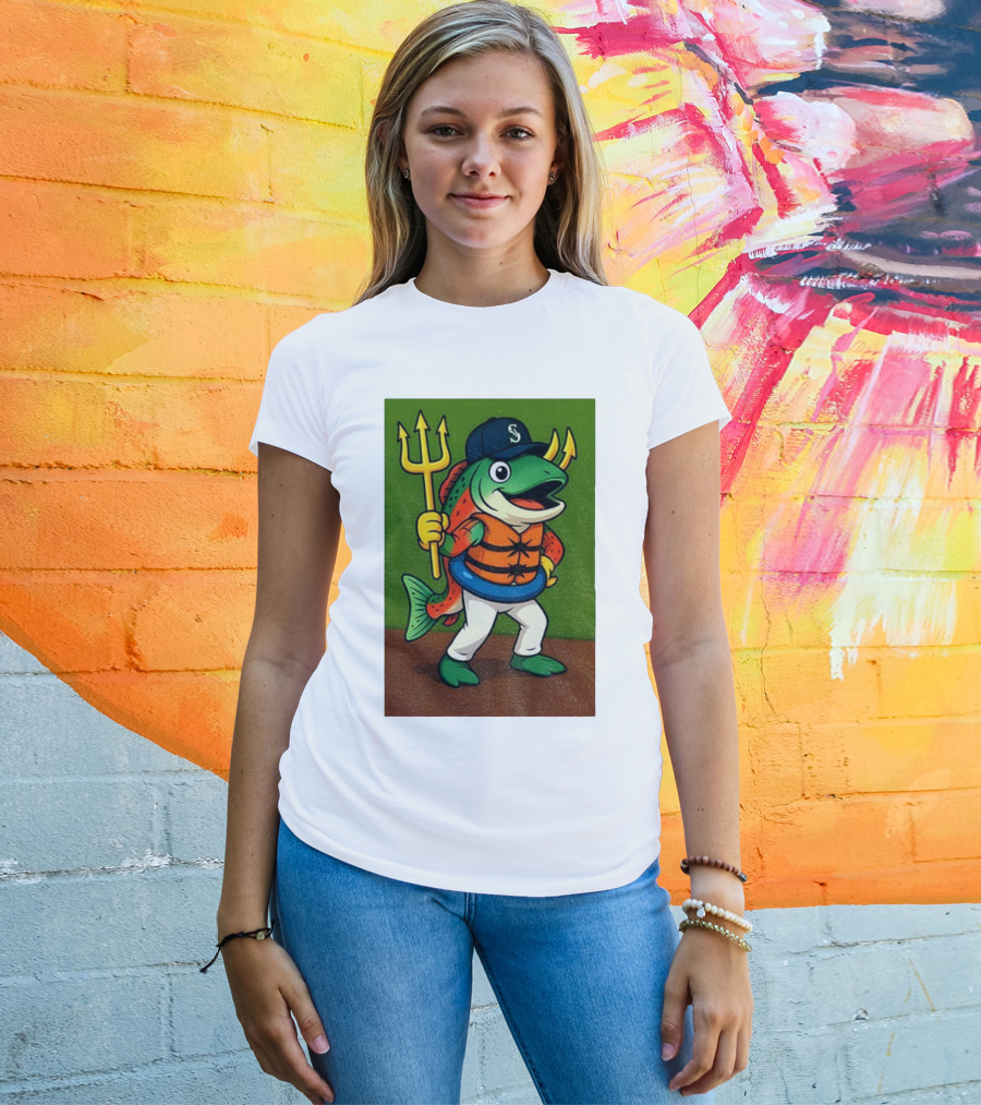 Seattle Mariners 2025 Humpy Salmon Mascot With Trident T-Shirt
