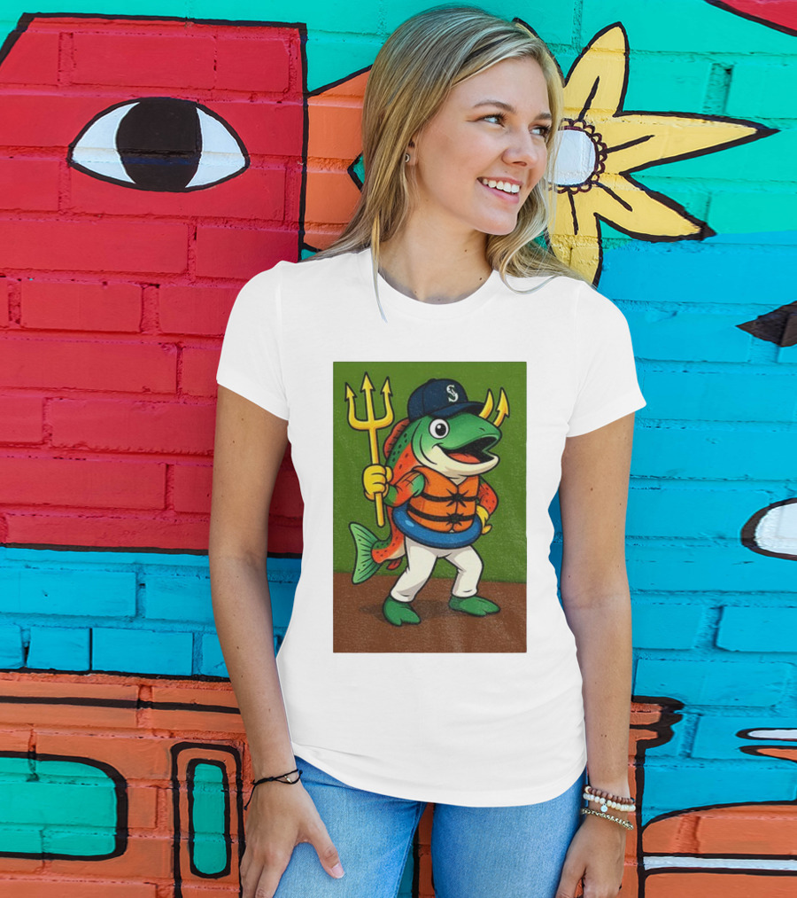 Seattle Mariners 2025 Humpy Salmon Mascot With Trident T-Shirt
