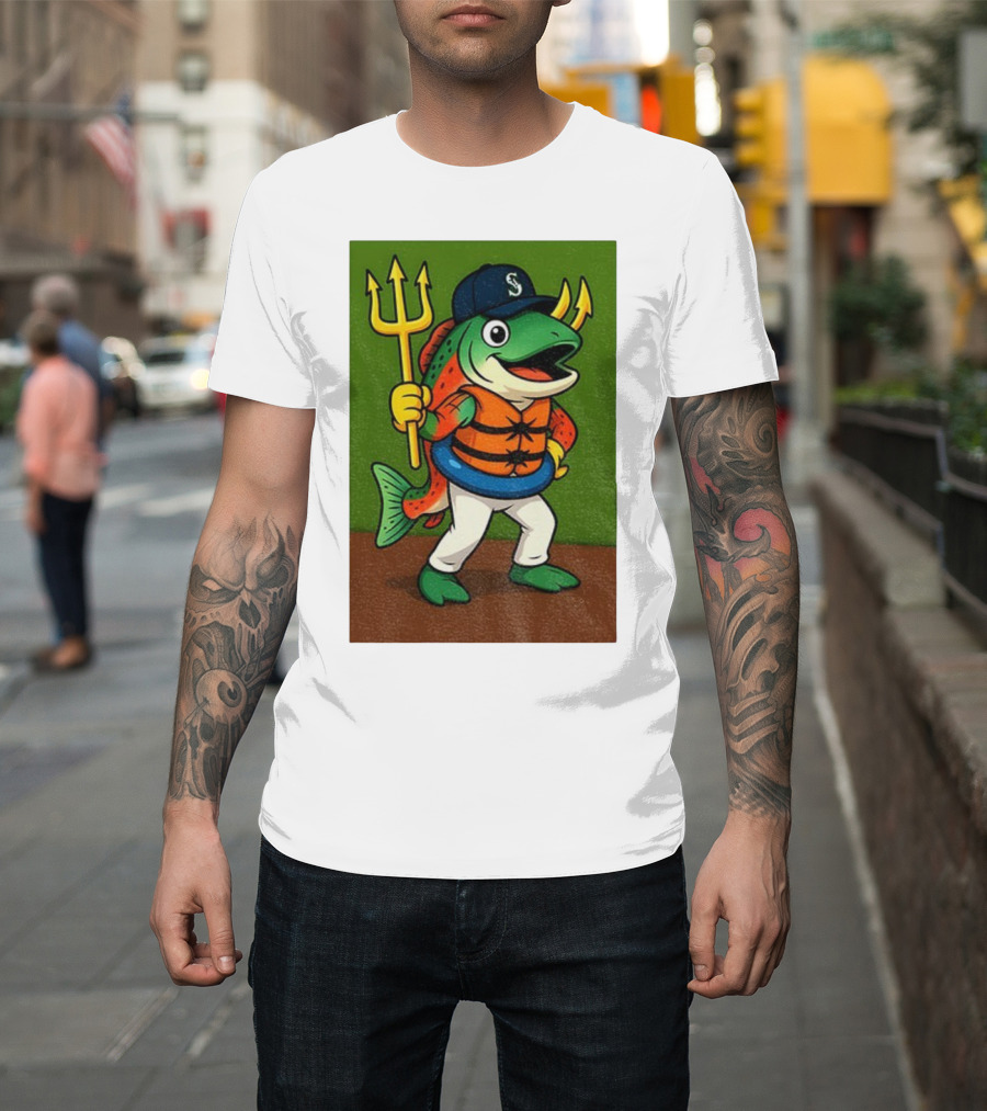 Seattle Mariners 2025 Humpy Salmon Mascot With Trident T-Shirt