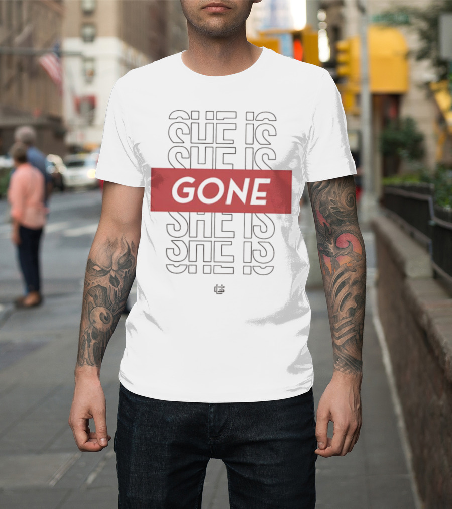 She Is Gone Bold Statement Red Highlight Repeat T-Shirt