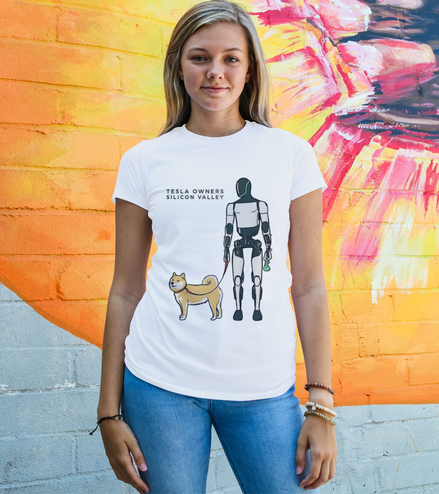 Tesla Owners Silicon Valley Optimus Robot Walking Doge Dog T-Shirt