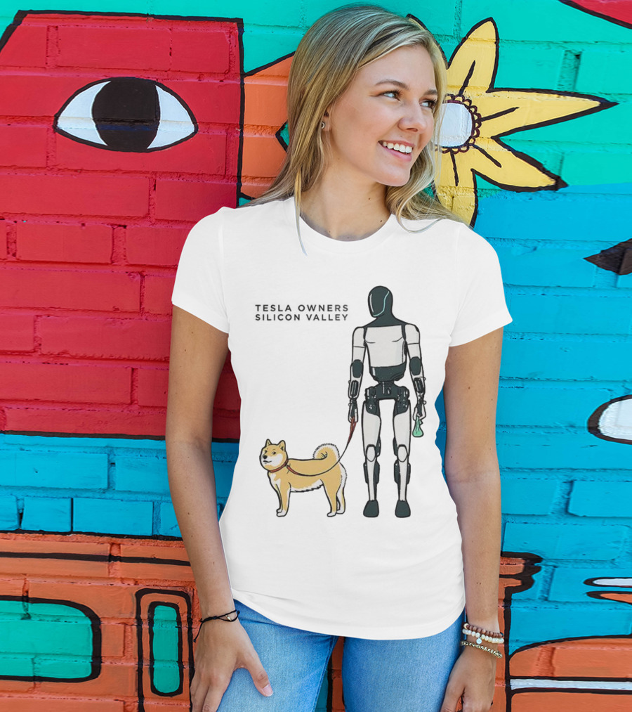 Tesla Owners Silicon Valley Optimus Robot Walking Doge Dog T-Shirt