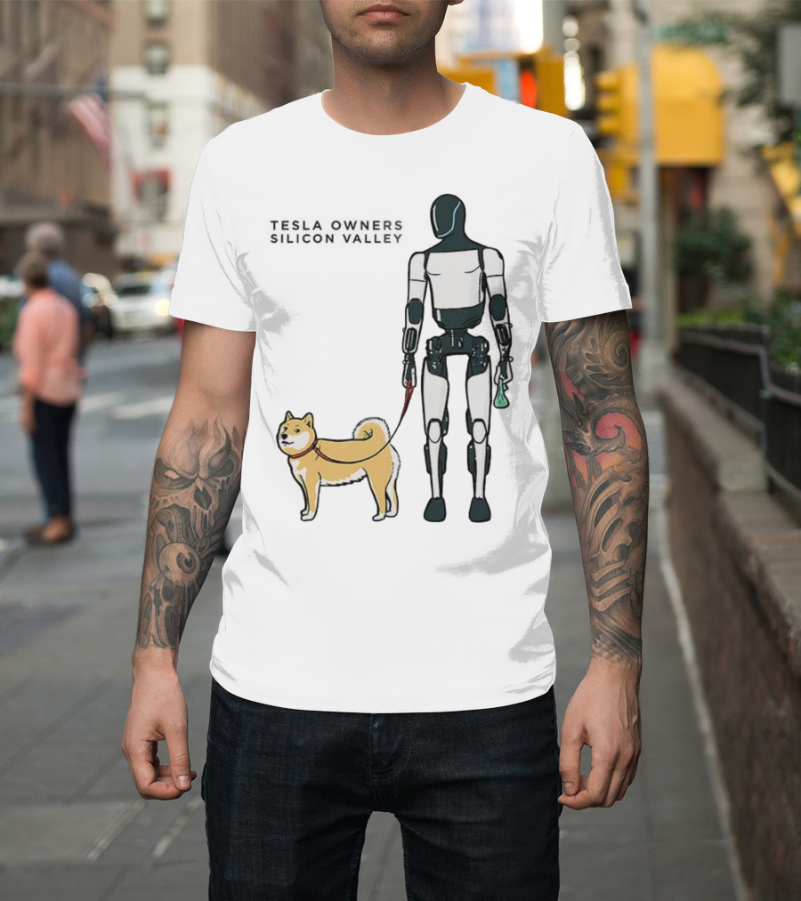 Tesla Owners Silicon Valley Optimus Robot Walking Doge Dog T-Shirt
