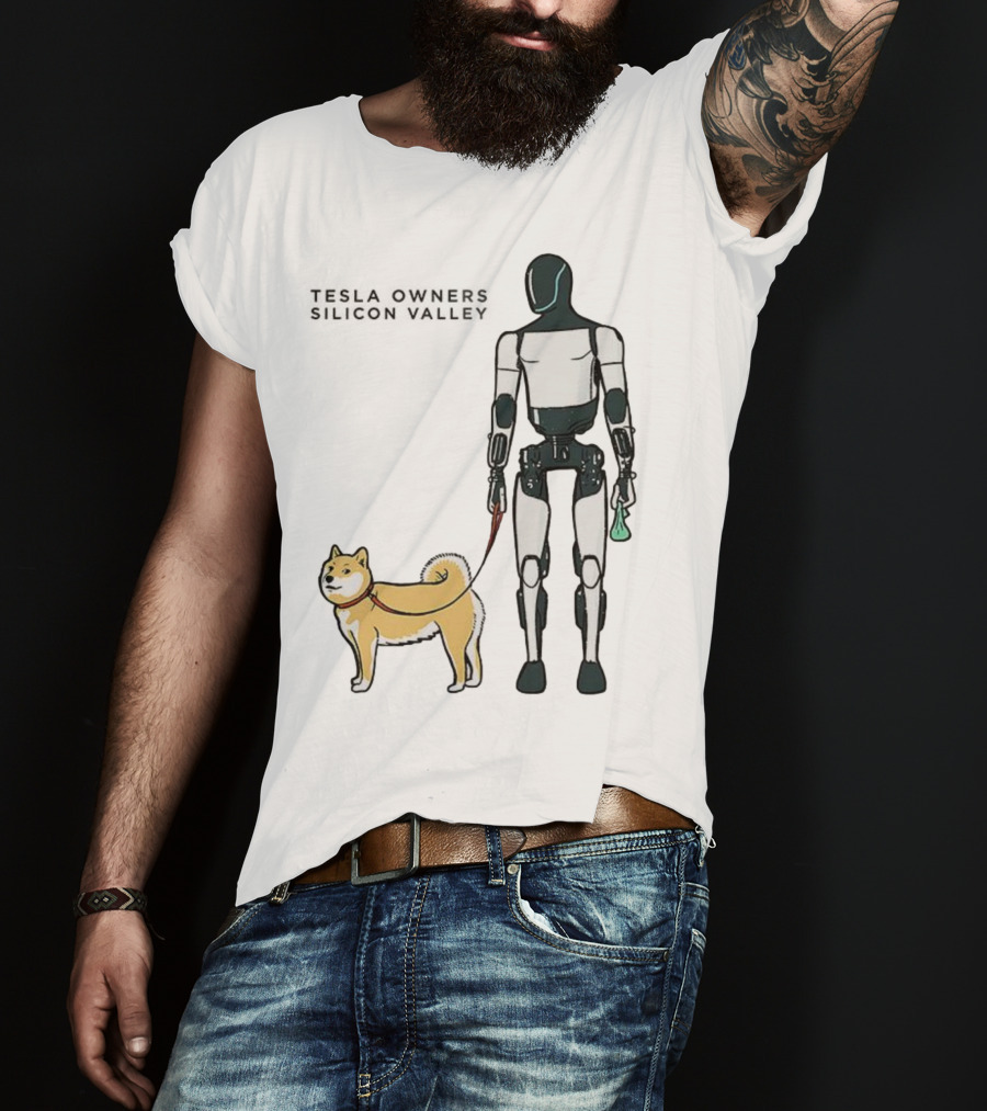 Tesla Owners Silicon Valley Optimus Robot Walking Doge Dog T-Shirt