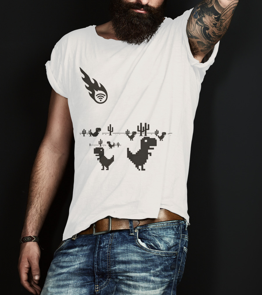 WiFi Meteor Extinction Dinosaur Game Pixel Art T-Shirt